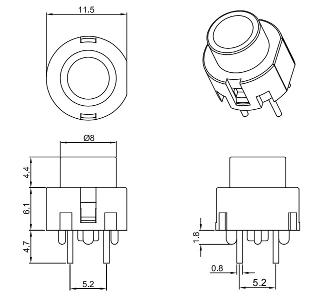 round SPST Momentary Red PCB Mount Tactile Switch